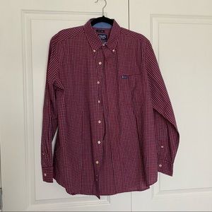 Chaos Red Plaid Long-sleeve Collared Button Down